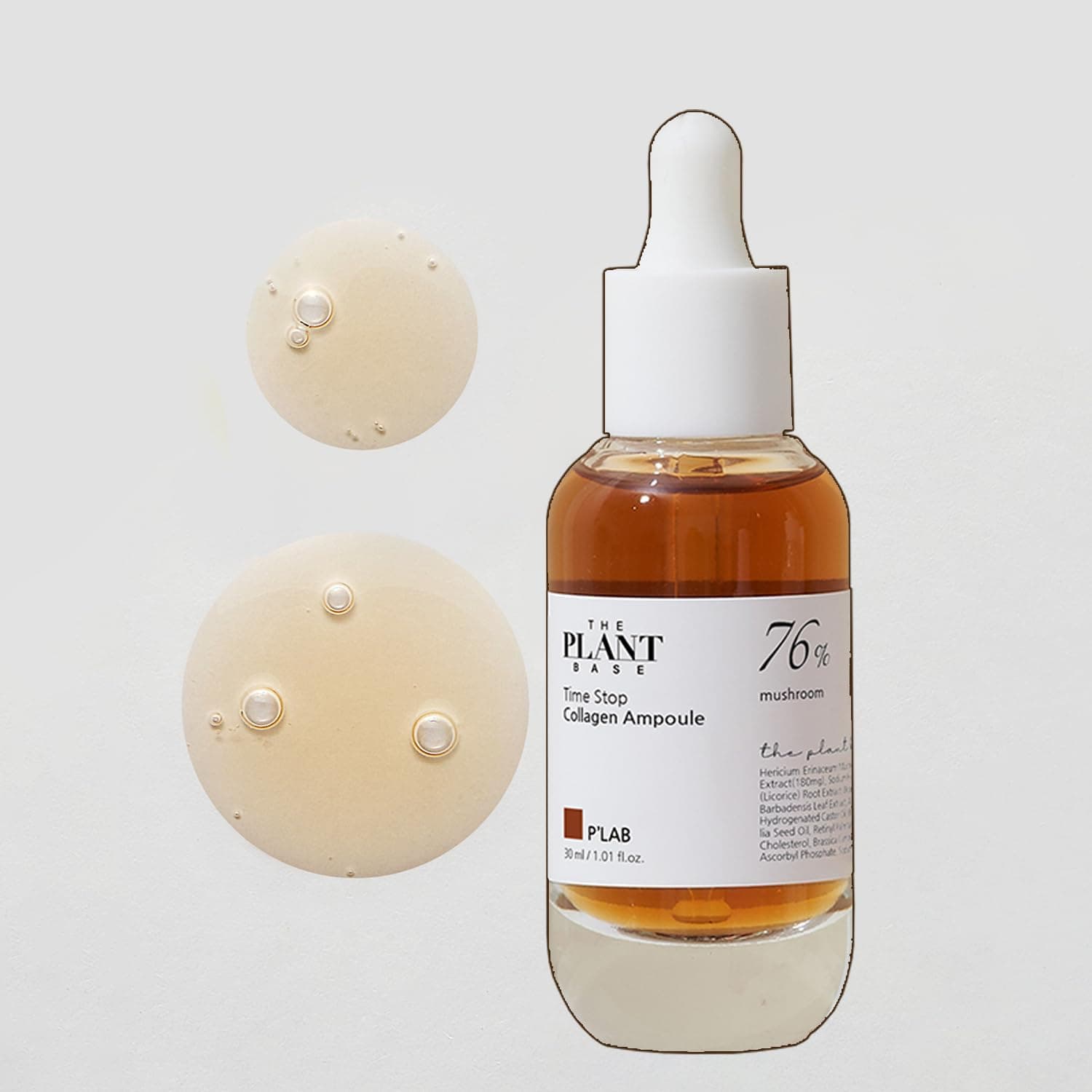 P'LAB Time Stop Collagen Ampoule Mushroom Extract 30ml / 1.01 Fl oz | Mushroom Extract 76% | Mushroom Collagen | Korean Skincare | Antiaging Ampoule | 2022 VOGUE Best K-Beauty item THE PLANT BASE