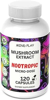 Nootropic Mushroom Pills, 10X Complex, Micro Dose, Road Trip, Lions Mane, Turkey Tail, White Button, Proprietary Blend, No Trip, Just Focus (120 Capsules)
