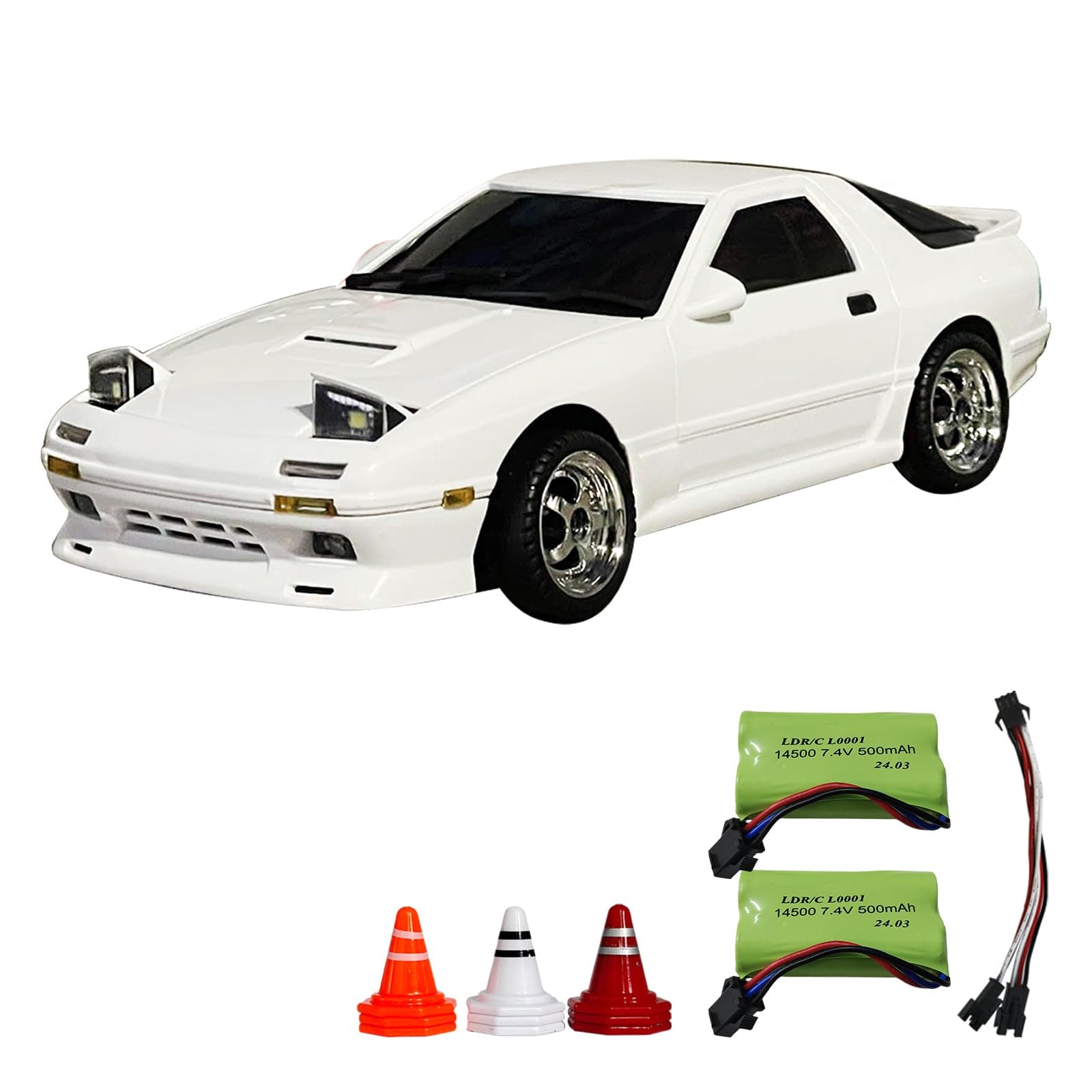 Skymaker 1:18 LDRC RC Drift Car - Mazda RX7 Remote Control Car with Two Batteries,Metal Drive Shaft, Easy to Drift for Adults White RWD with Gyro