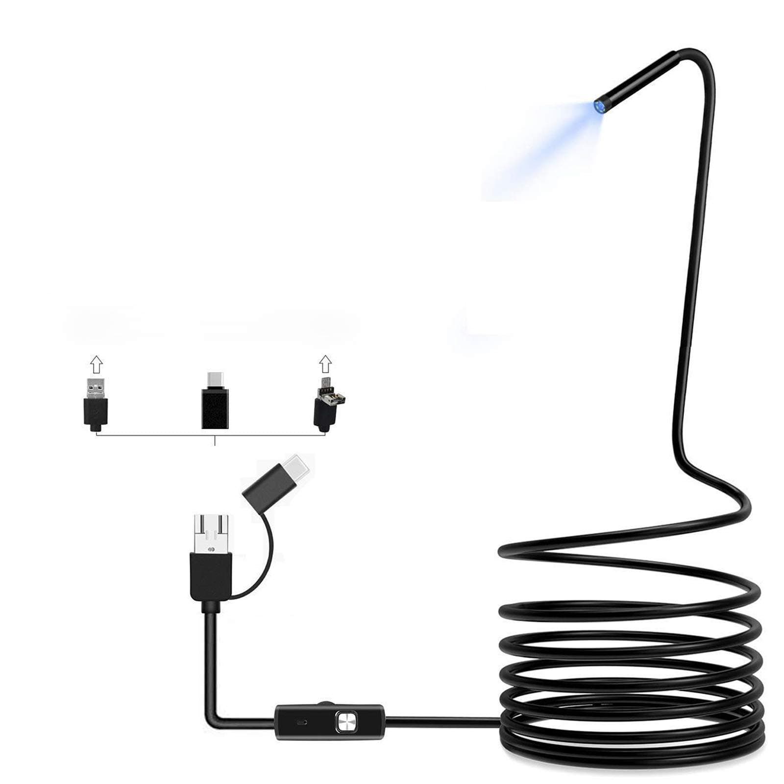 Endoscope Inspection Camera - Equipped 8.0mm lens and 3 in 1 USB/Micro USB/Type-C for HD Borescope Interface - Waterproof Endoscope Camera for Android, Win7, Win8, Vista & XP-16.4ft/5M