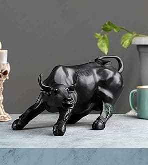 Resin Geometric Bull Sculpture Ornament Abstract Animal Figurines for Home Decoration (Black, 10"), Showpiece
