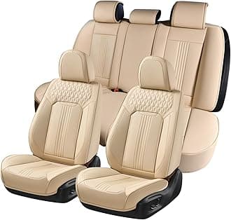 Coverado Seat Covers, Car Seat Covers Full Set, Beige Car Seat Cover, Car Seat Covers Front Seats Back Seat Cover, Waterproof Car Seat Cushion,Leather Seat Cover Seat Protector Universal Fit Most Cars