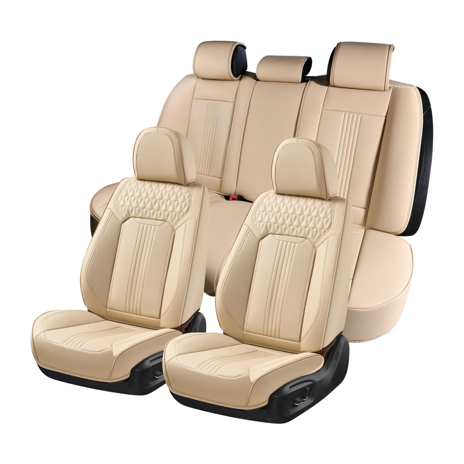 Coverado Seat Covers, Car Seat Covers Full Set, Beige Car Seat Cover, Car Seat Covers Front Seats Back Seat Cover, Waterproof Car Seat Cushion,Leather Seat Cover Seat Protector Universal Fit Most Cars