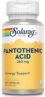 SOLARAY Pantothenic Acid 250mg | Vitamin B5 | Energy Metabolism, Hair, Skin, Nails & Digestive Support | 100CT