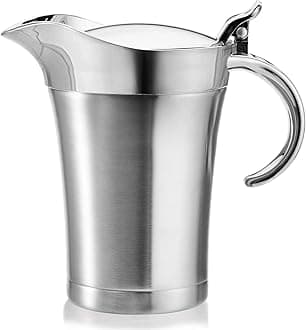 Peohud Double Insulated Gravy Boat, 700ml Stainless Steel Gravy Jug with Hinged Lid, Gravy Warmer Pitcher for Home, Kitchen, Easy Clean Serving Jug for Custard and Cream
