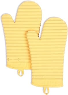 Ribbed Soft Silicone Oven Mitt 2-Pack Set, 7.5"x13", Butter Yellow