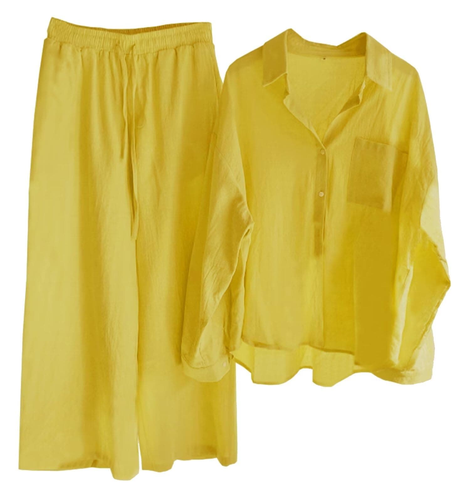 Beralst Women's 2 Piece Pants Set, Linen Button Down Shirt + Wide Leg Pants