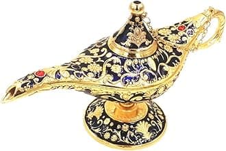 Vintage Legend Aladdin Magic Genie Lamp - Metal Carved Wishing Light for Home Wedding Party Tabletop Decoration Delicate Gift,Large Dark Blue