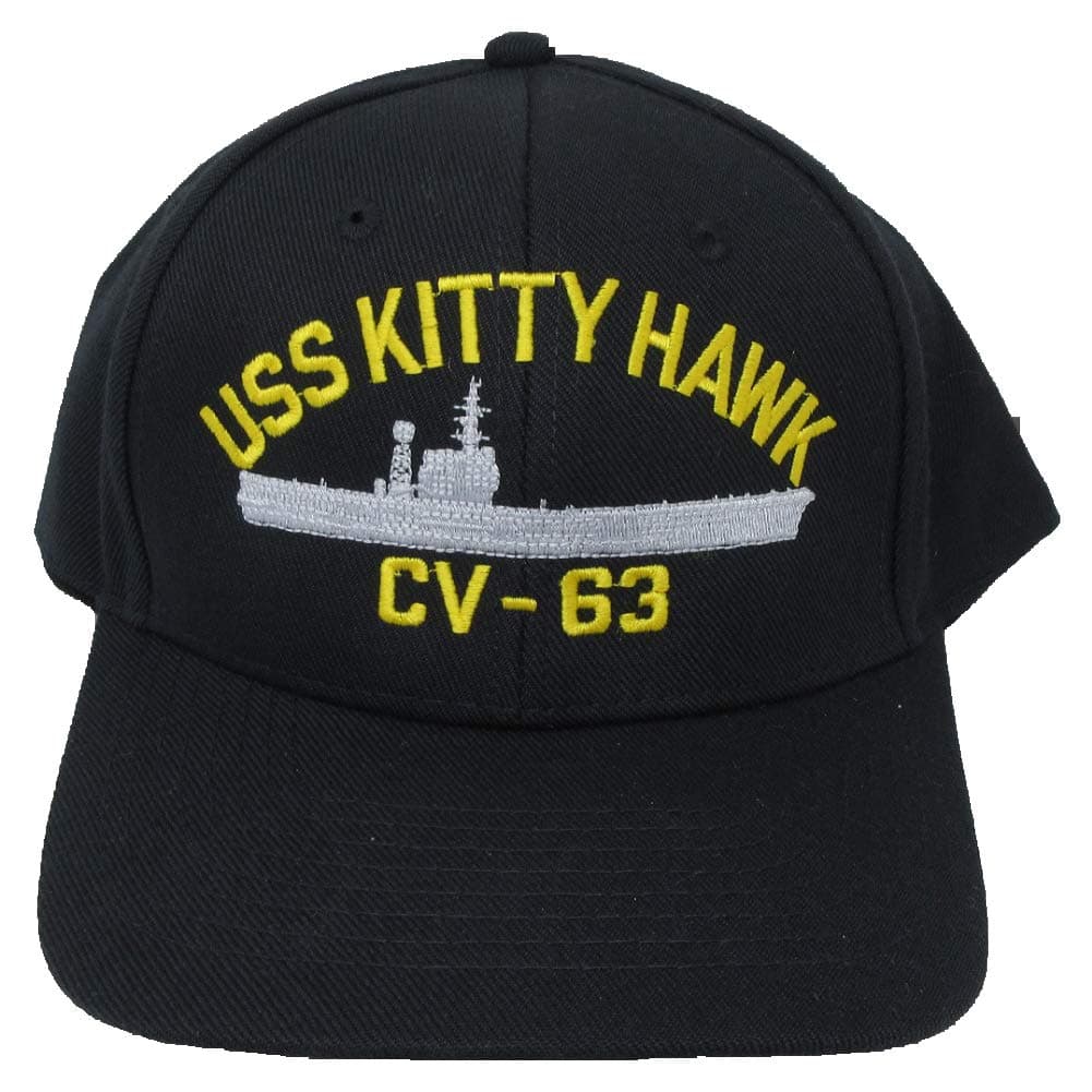 USS Kitty Hawk CV-63 Embroidered Baseball Cap. Navy Blue. Made in USA