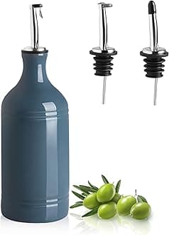 Ceramic Olive Oil Dispenser Bottle, Opaque Oil Cruet Protects to Reduce Oxidation, Suitable for Storage Vinegar, Coffee Syrups & Other Liquids, Pack of 1, 15.5 Fl Oz (Fog Blue)