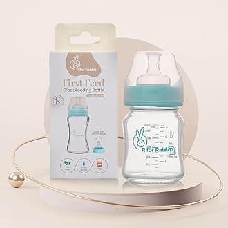 R for Rabbit First Feed Baby Glass Feeding Bottle 120ml with Anti-Colic Wide Neck, BPA Free Soft Silicone Nipple, Milk Feeder for New Born/Infants/Toddler Kids of 6+ Months (Sea Green)