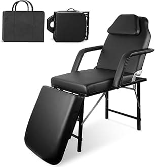 Portable Tattoo Chair, Foldable Massage Table Facial Bed, Professional Spa Chair with Carrying Bag, Adjustable Esthetician Bed for Salon Beauty Barber (Black)