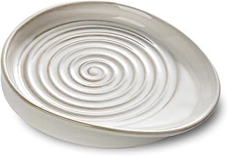 Ceramic Spoon Rest for Stove Top, Spoon Holder for Kitchen Counter, Farmhouse Cooking Utensil Holder for Spoons, Ladles, Spatula, Glazed White