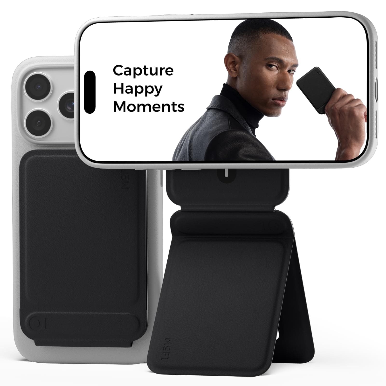 MOFT Phone Tripod Stand Compatible with iPhone 16/15/14/13/12 Series, Angle Adjustment & Strong Magnets & Magnetic Selfie Stick Tripod, Light Black