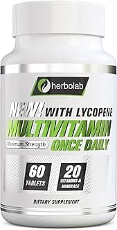 Multivitamin Once Daily, Max Strength Vitamins A, C, D, E, K, B1, B2, B6, B12, Niacin, Calcium, Magnesium, Zinc, Selenium, Copper, Manganese, Chromium with Lycopene, 60 Count 2 Mo Supply