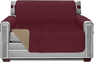 Sofa Shield Armchair Slip Cover with Patented Strap, Cushion Protector, US Designed Reversible Stain and Dog Tear Resistant Slipcover, 48 inch Seat, Washable Covers for Dogs Pets, Burgundy Tan