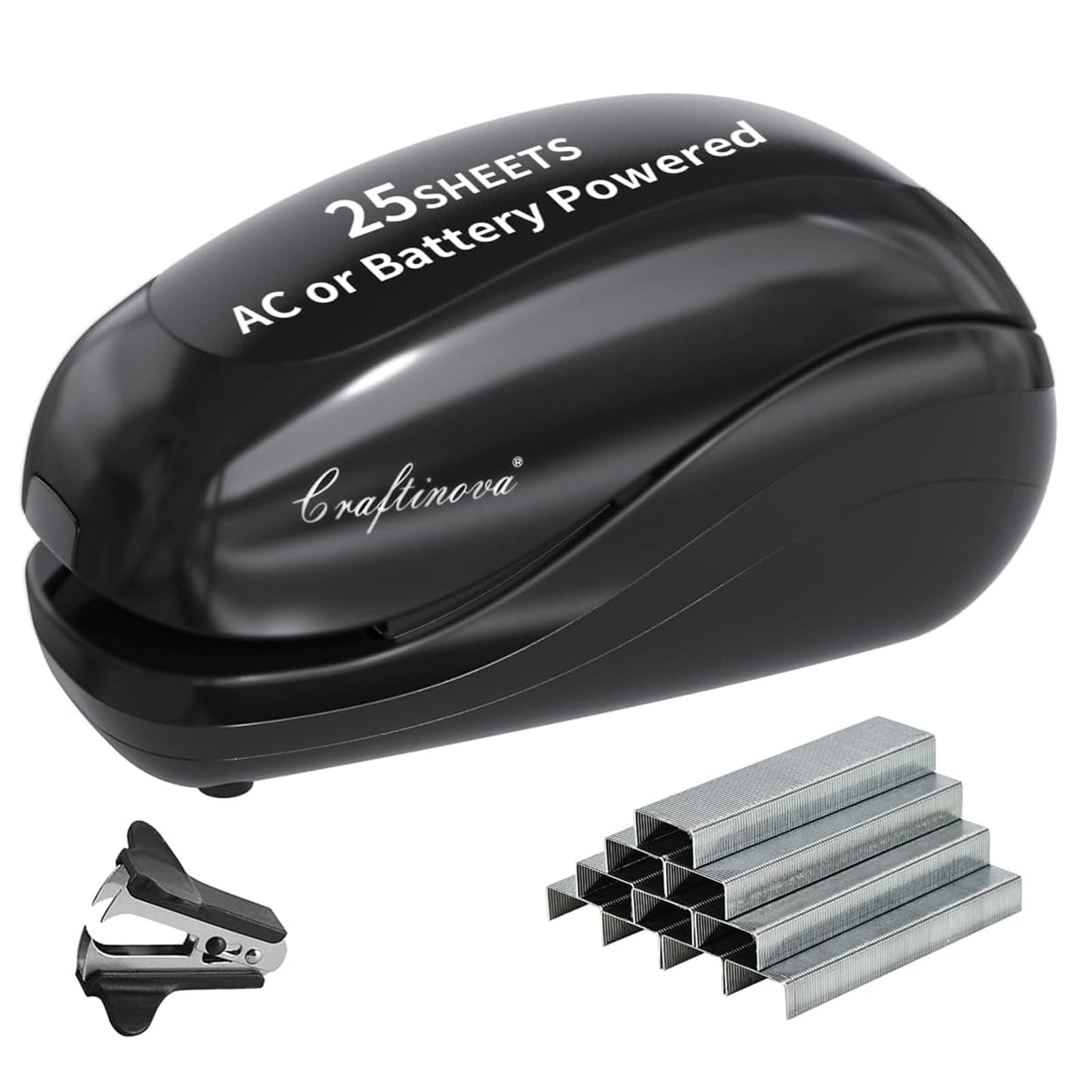 Electric Stapler,Including 2000 Staples and 1 Staple Remover, Suitable for Palm Size and high Comfort，25 Sheet Capacity, AC Adapter or Battery Powered，Battery not Included，(Black)…