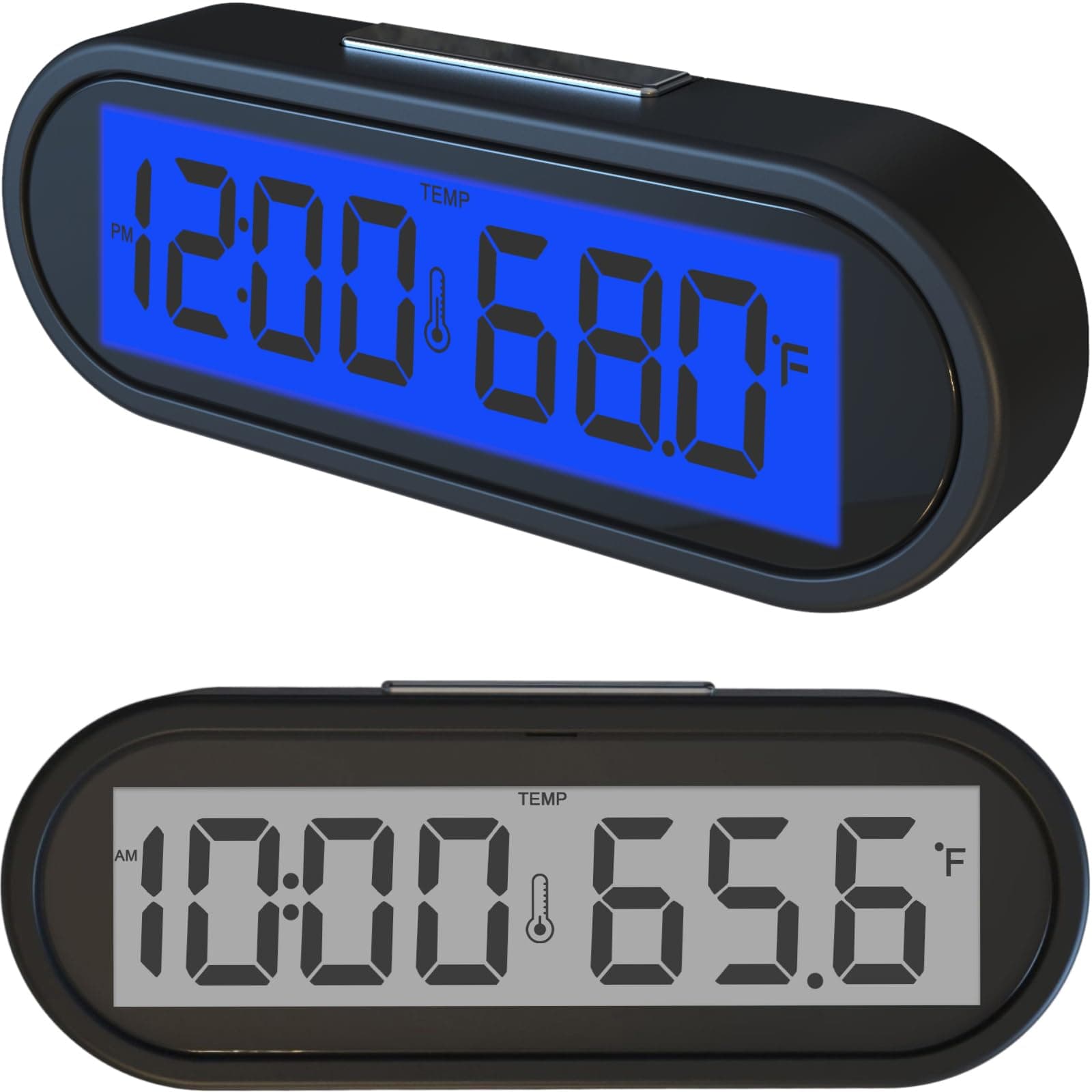 Car Clock and Temperature with Fahrenheit Blue Backlight, Small Electronic Clocks for Dashboard Car Vehicle LCD Backlight Portable Tiny Digital Dashboard Mini Clock (Includes Battery)