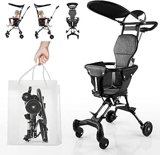 Lightweight Baby Stroller - Compact One-Hand Fold Travel Stroller for Airplane With Cup Holder, 5-Point Harness, Foot Cover, Canopy - Infant 0-36 Month, Black