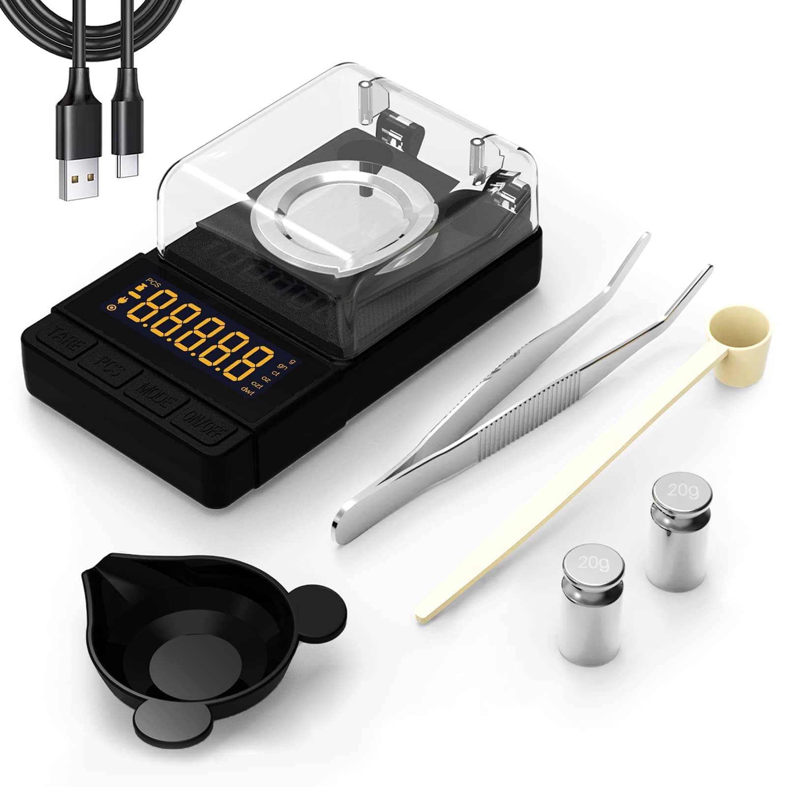 MAXUS Dante Milligram Scale 50g x 0.001g Includes 20g Calibration Weight, Scoop, Powder Pan and Tweezers Read in Grain Gram High Precision Reloading Jewelry Medicine Powder Digital Gram Scales