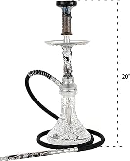 Multifunction Hookah Set with Complete Hookah Accessories Set—Upgraded Silicone Hookah Hose Ceramic Bowl Glass Vase Pre-punched Holes Foils,Upgraded Aluminum alloy Shisha Hookah Set(Gold)