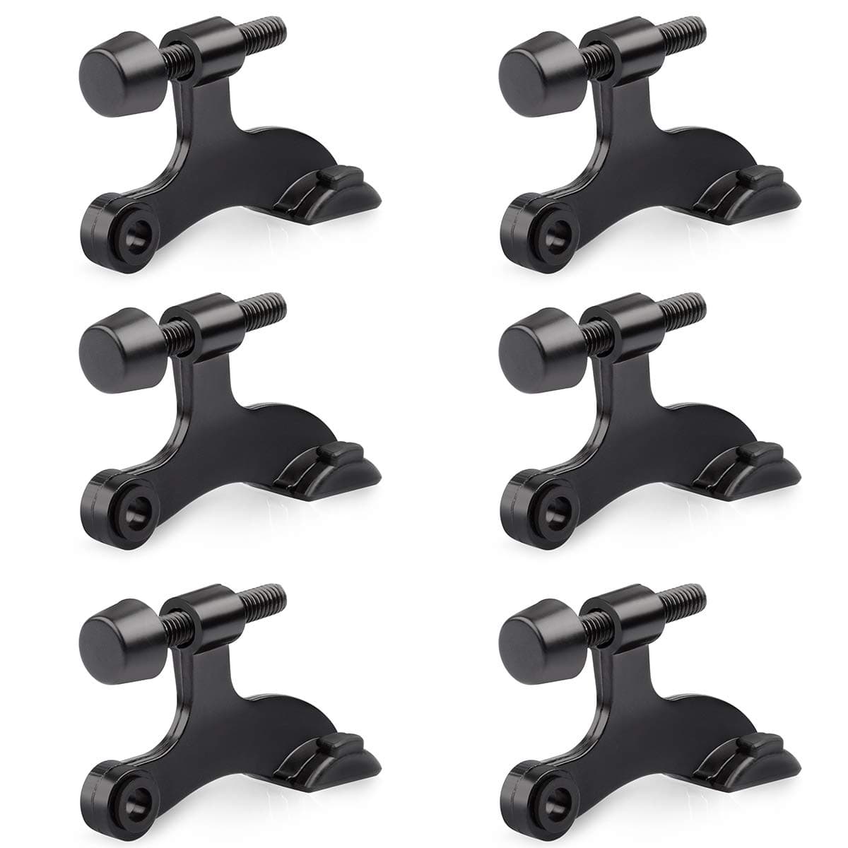 6 Pack Hinge Pin Black Door Stopper,Adjustable Deluxe Heavy Duty Door Stopper 2-1/2"x1-3/4”,with Black Rubber Bumper Tips