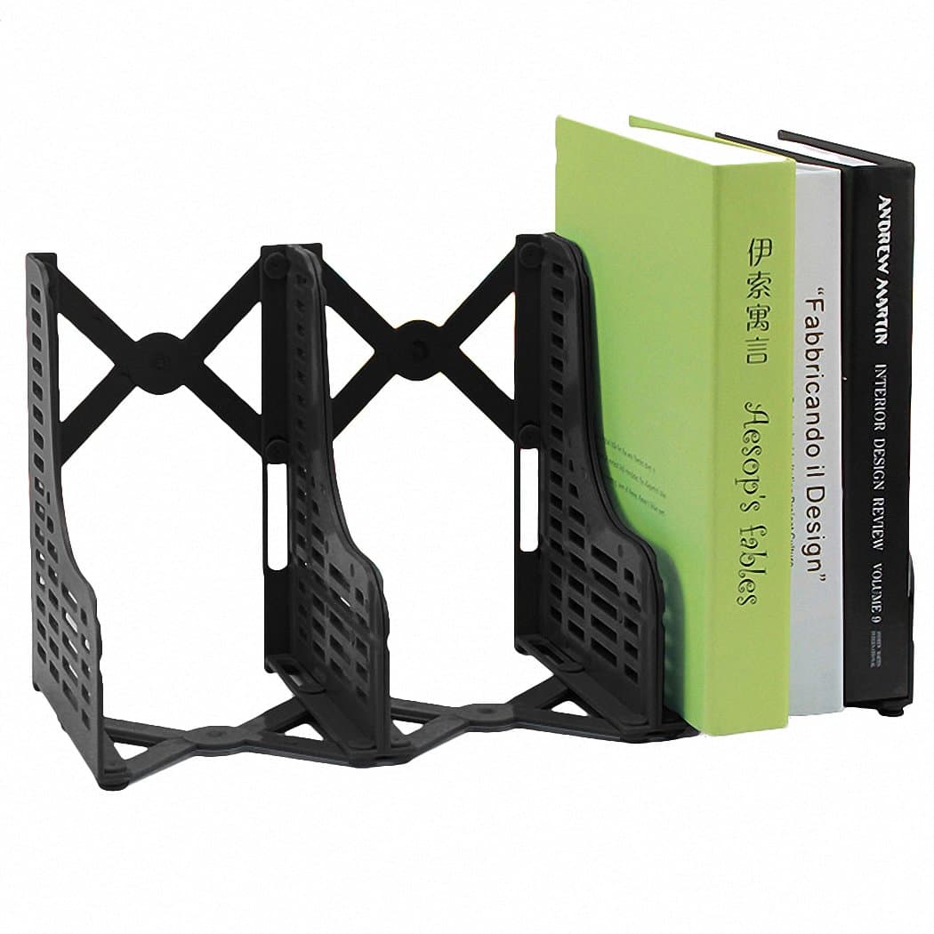 uxART Creative Plasticl Adjustable Extension Bookends,Non-Skid Padded Feet Art Bookend Holder Stand, Black