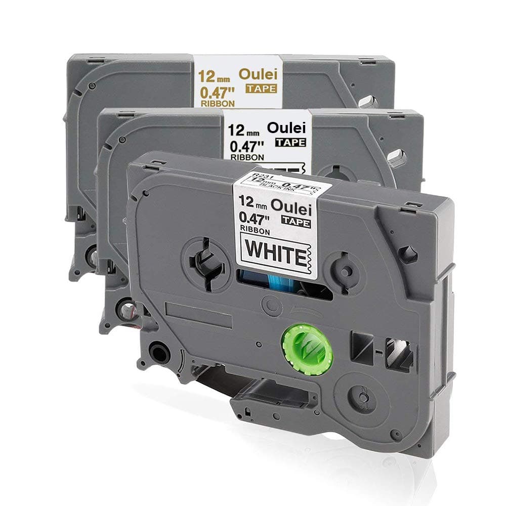 Oulei Compatible Label Tape Replacement for Brother 12mm 0.47 inch Ribbon TZe Tape TZe R231 R234 Work with P Touch PT D210 D600VP D450, 3-Pack