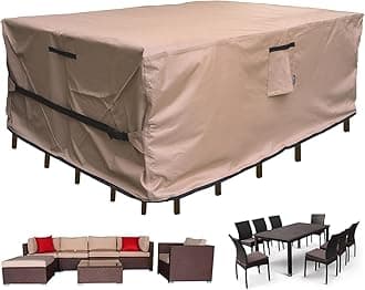 Patio Furniture Set Cover Waterproof Rectangular Heavy Duty 600D Outdoor Sectional Sofa Couch Cover Large Outside Dining Table and Chairs Covers Patio Conversation Set Cover Brown 77 x 54 Inch
