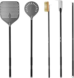 G.a HOMEFAVOR5 Piece Pizza Turning Peel 9 Inch Perforated Pizza Peel and Pizza Brush Ash Rake