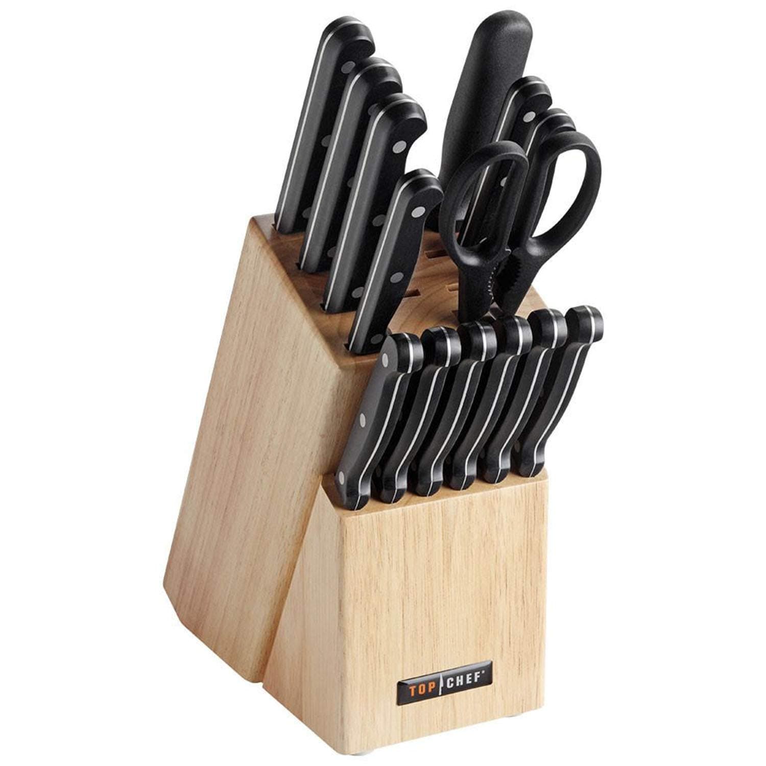 TOP CHEF - Classic 15-Piece Block Knife Set - German Stainless Steel Kitchen Knives with Black Handles