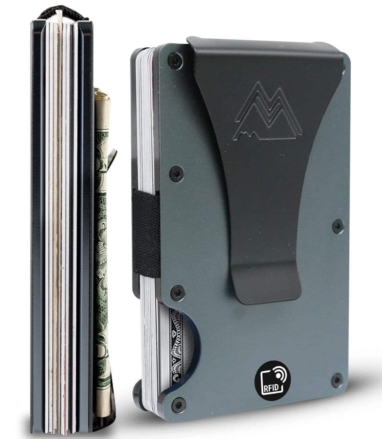 Minimalist Wallet for Men & Women - Slim RFID Wallet, Scratch Resistant, Credit Card Holder & Money Clip, Easily Removable Money & Cards, (Matte Grey)