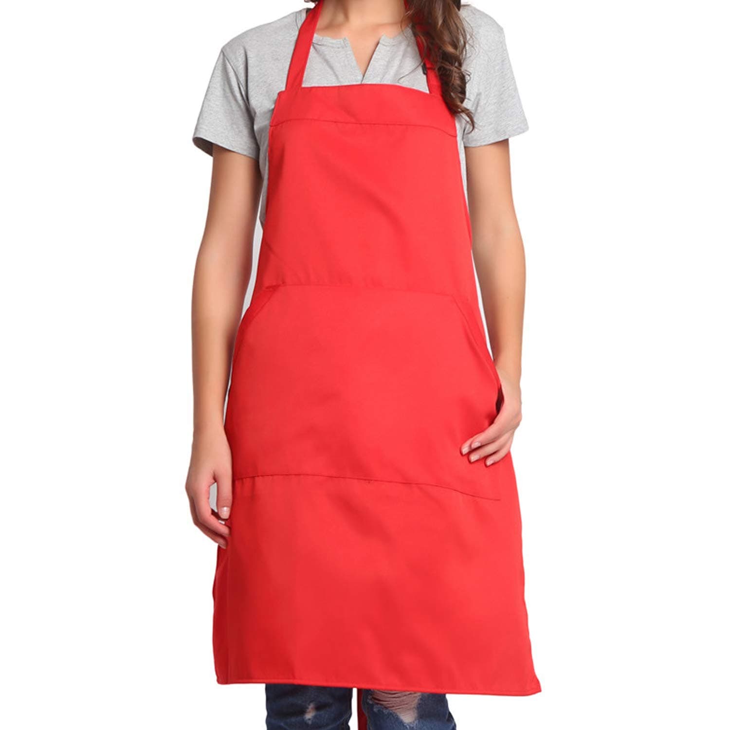 Adjustable Bib Apron with Long Ties for Women Men 18 Colors Chef Kitchen Cooking
