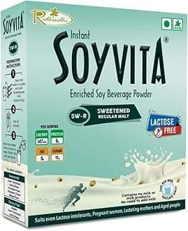 SOYVITA - SWEETENED Regular Malt | Lactose Free | ENRICHED Soy Beverage Powder | Serves-15 (500 GMS) | (Available in 200 GMS / 500 GMS)