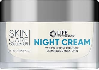 Life Extension Skin Care Collection Night Cream, retinyl palmitate, rice bran ceramides, shea butter, green tea, melatonin-based formula for nighttime skin rejuvenation, 1.65 oz (47 g)