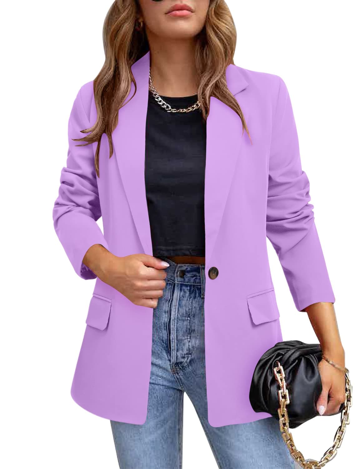 CRAZY GRIDWomen's Long Sleeve Casual Blazer Work Office Suit Jackets Open Front Lapel Blazer