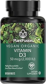 Vegan Vitamin D3 2000IU, Organic Vitamin D3, Sourced from Vitashine Plant Based Lichen, Promotes Immune and Bone Health, 60 Tablets