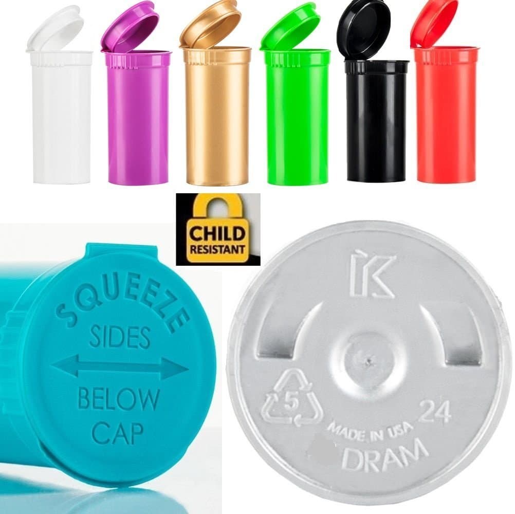 10 Piece Count Child Resistant Pop Top Bottles Air Tight Seal Medicinal Vials Flower & Edibles Packaging Made in The USA (30 Dram, Black)