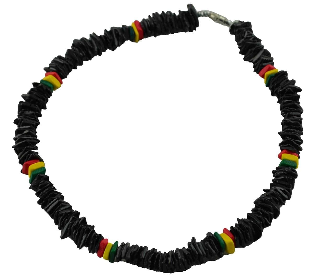 Tiger SmileReal Chips Puka Shell Necklace 18" Rasta Black