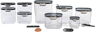 - Airtight Food Storage Container Set – Clear Plastic Flour and Sugar Canister Set with Magnetic Accessories for Kitchen Organization (Grey, 13-Piece)
