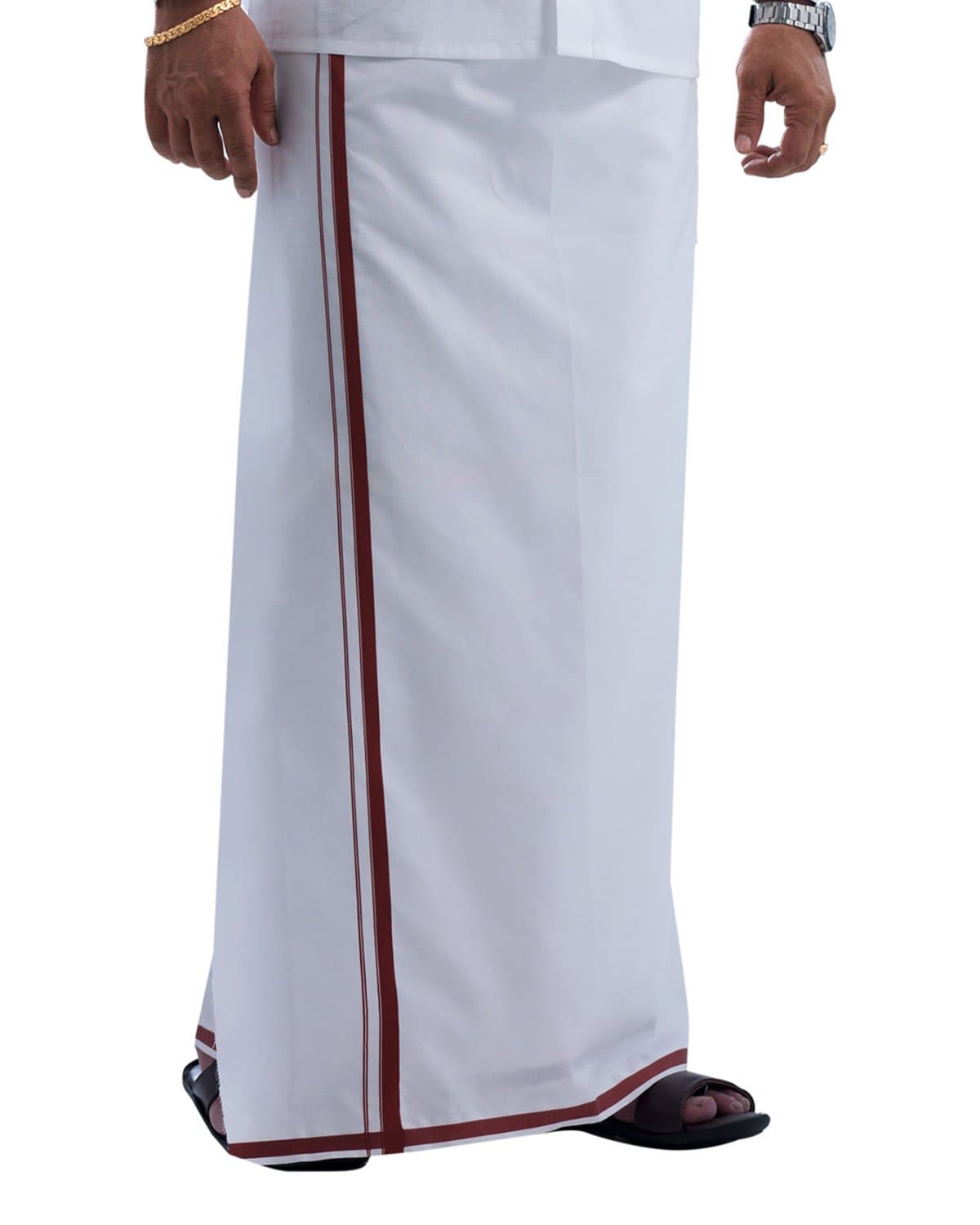 Men's Cotton Dhoti (Maroon Border, Free Size)