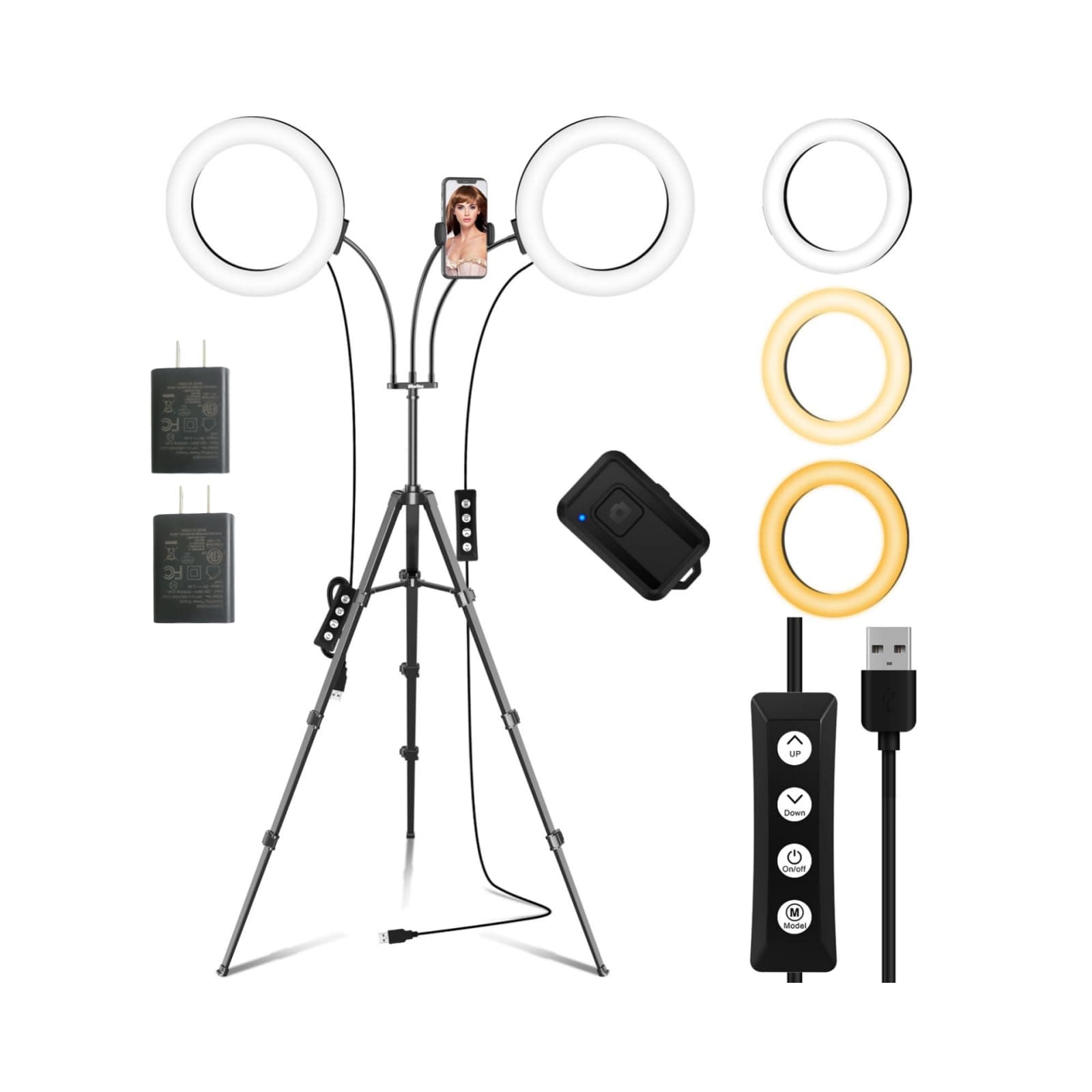 LED Ring Light 8" with Tripod Stand and Phone Holder, Professional 2 Makeup Selfie Light Rings for Photography YouTube Video Vlog, [6 Lighting Modes] [360° Flexible Goose Neck] [2700K-6000K]]