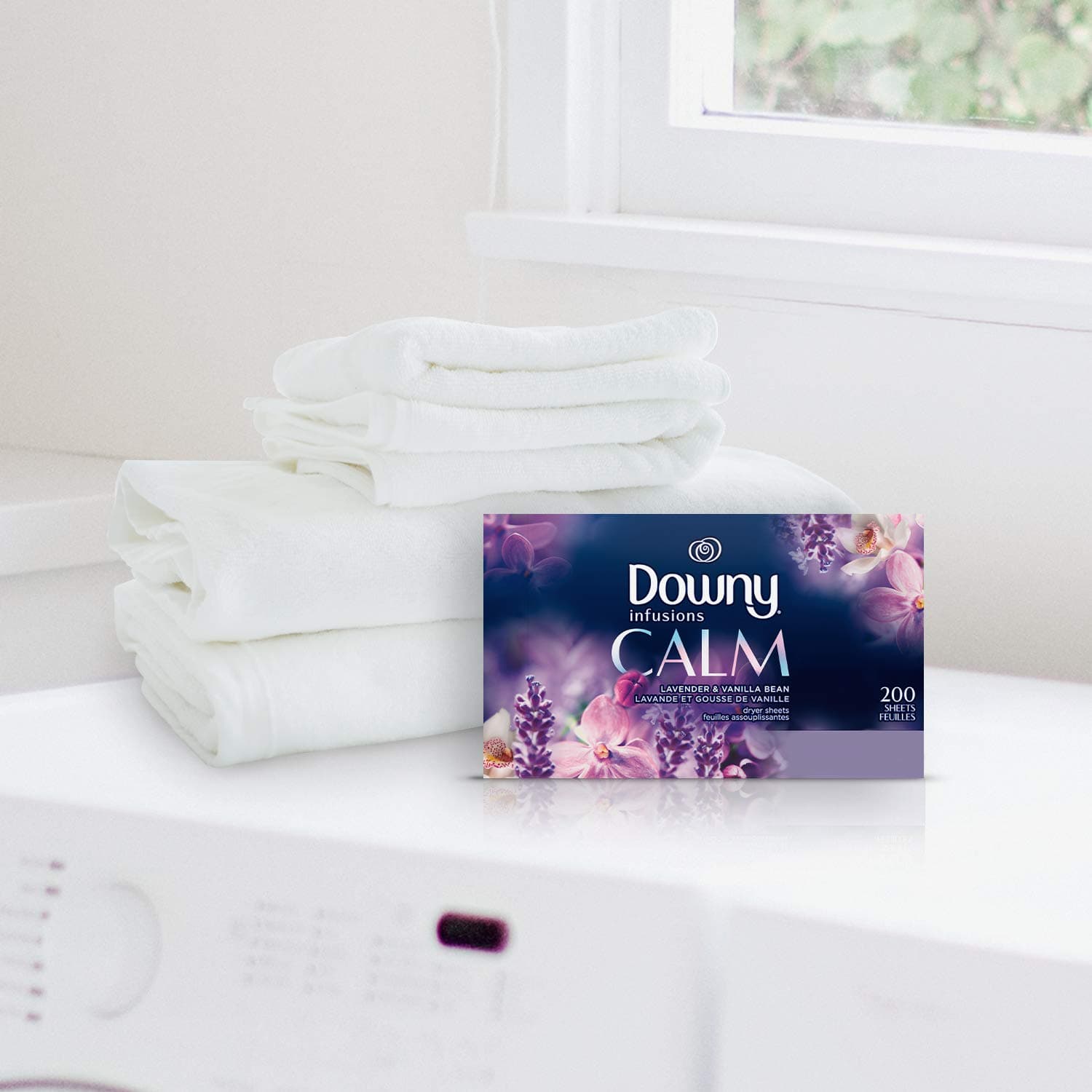 Downy Infusions Dryer Sheets Laundry Fabric Softener, Calm, Lavender & Vanilla Bean, 105 count