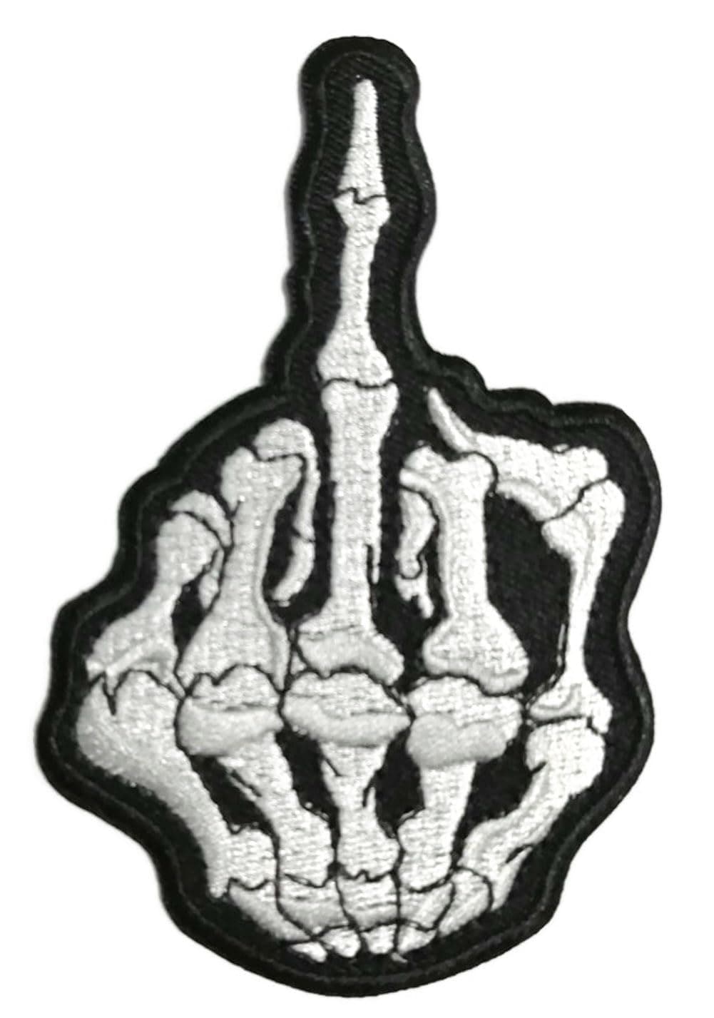 Skull Middle Finger Skeleton Bone Ghost Hog Outlaw Hot Rod Motorcycles Rider Lady Biker Jacket T Shirt Patch Sew Iron on Embroidered Applique Sign