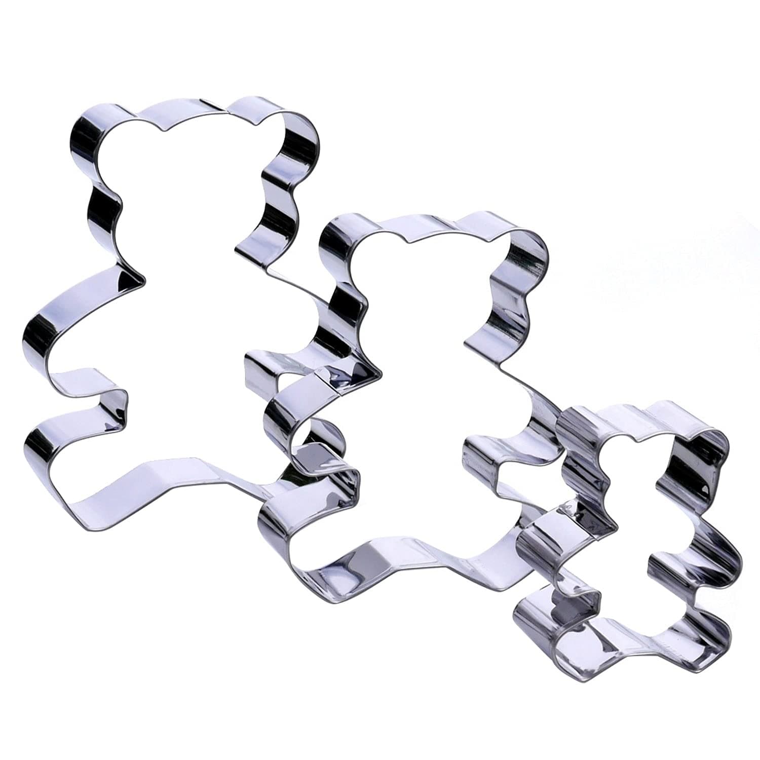Teddy Bear Cookie Cutter Set – Sharp & Stainless Steel Cooking Utensils – A Fun Fit for Sandwiches, Pancakes & Fruits – Dishwasher-Safe 3-Piece Bakery Supplies by Sweet Cookie Crumbs (Large Sizes)