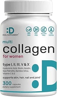 Multi Collagen Pills for Women & Men with Vitamin C, E & Biotin, 300 Capsules – Type I, II, III, V, X Hydrolyzed Collagen Peptides – 11 in 1 Formula with Saw Palmetto, Bamboo Silica, & Hyaluronic Acid
