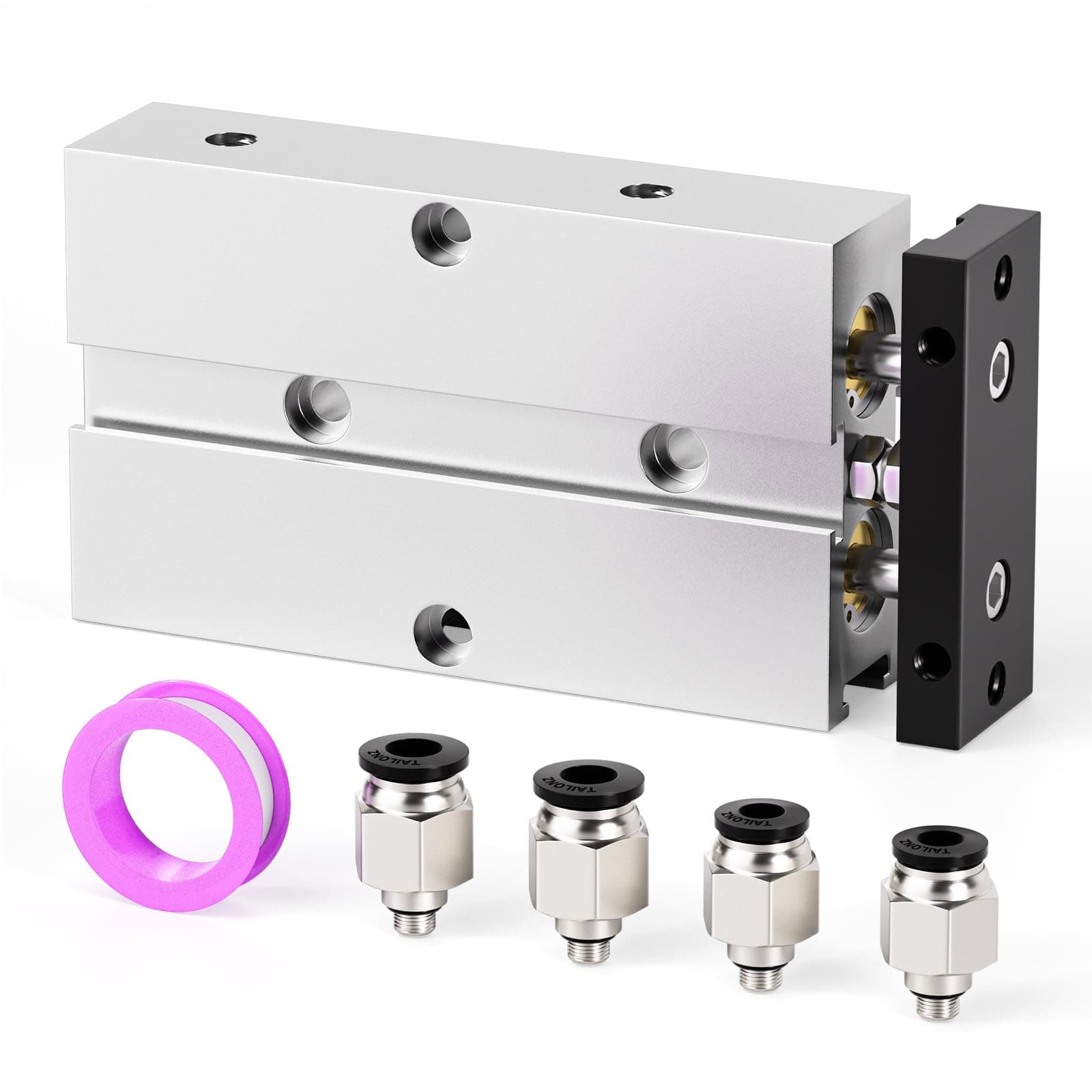 Tailonz Pneumatic 20mm Bore 50mm Stroke Double-Rod Double-Acting Aluminum Pneumatic Air Cylinder TN20-50