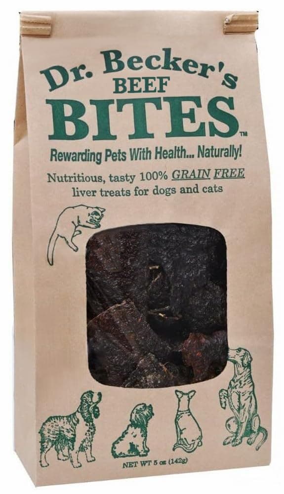 Dr. Becker's Original Beef Bites | 100% Pure Meat Protein | Grain Free Liver Training Treats for Dogs & Cats, 5 oz