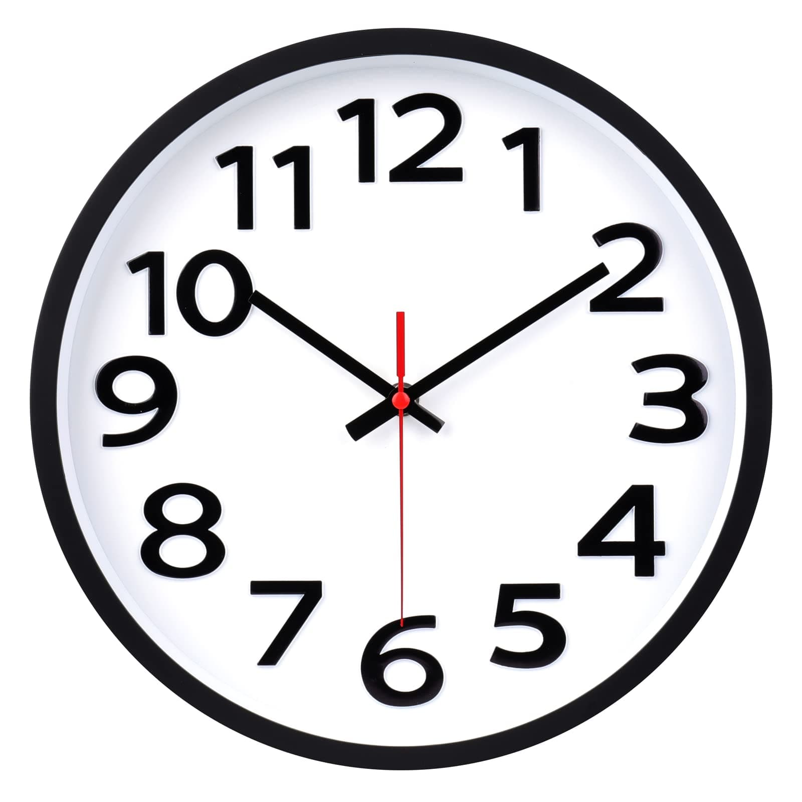 Wall Clock 12 Inch Silent Non-Ticking Big Numbers Easy to Read Black Wall Clocks Decorative for Office Living Room School Bedroom