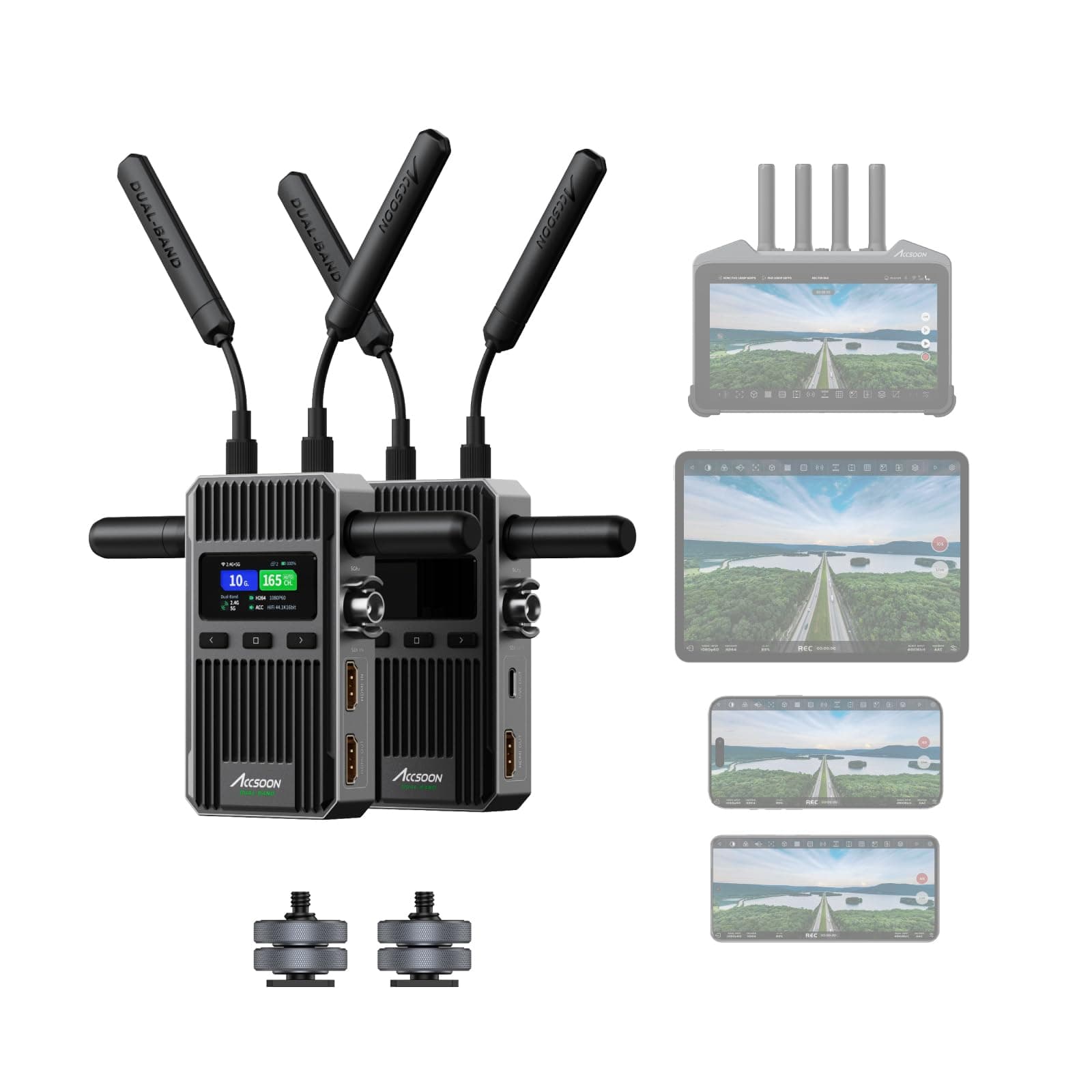 CineView 2 SDI HDMI Wireless Video Transmission System, Dual-Band 1500ft Range 50ms Latency, UVC Livestream, 4 App Monitoring, Compatible with CineView M7 Pro/HE/SE/Quad for Videography